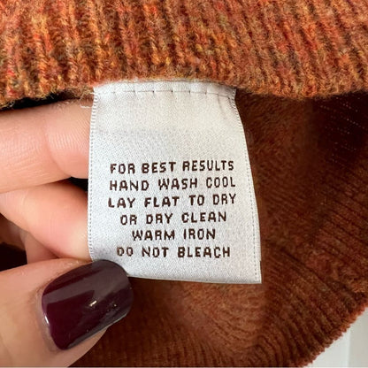 Peter Millar 100% Merino Wool Sweater Size Large Buttoned Mock Neck Burnt Orange