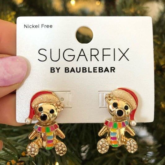 NEW Sugarfix Baublebar  Holiday Christmas Teddy Bear Scarf Santa Hat Earrings