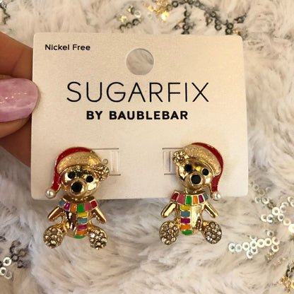 NEW Sugarfix Baublebar  Holiday Christmas Teddy Bear Scarf Santa Hat Earrings