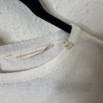 Soft Surroundings Pleated Back  Ecru Ivory Reserva Sweater Tunic Wool Medium