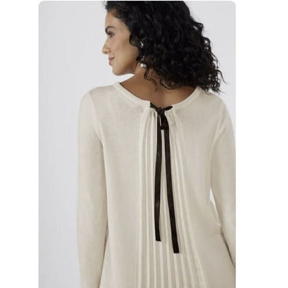 Soft Surroundings Pleated Back  Ecru Ivory Reserva Sweater Tunic Wool Medium