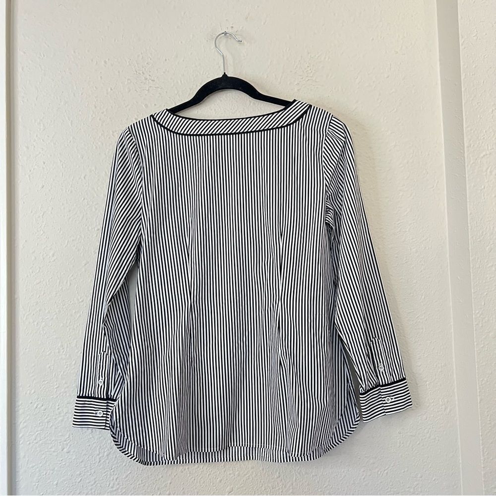 Talbots Black White Striped Long Sleeve Shirt Blouse Size Small