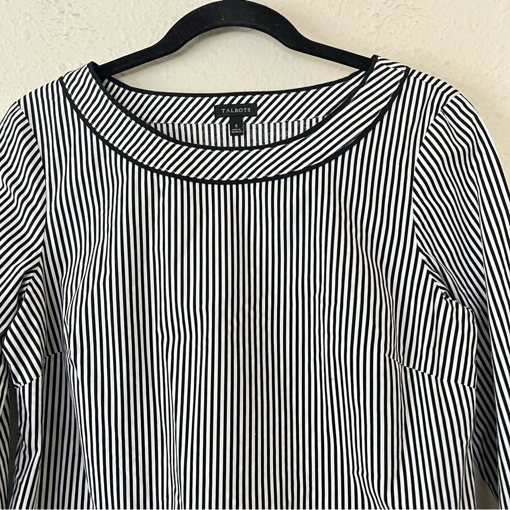 Talbots Black White Striped Long Sleeve Shirt Blouse Size Small