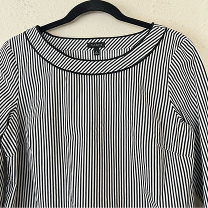 Talbots Black White Striped Long Sleeve Shirt Blouse Size Small