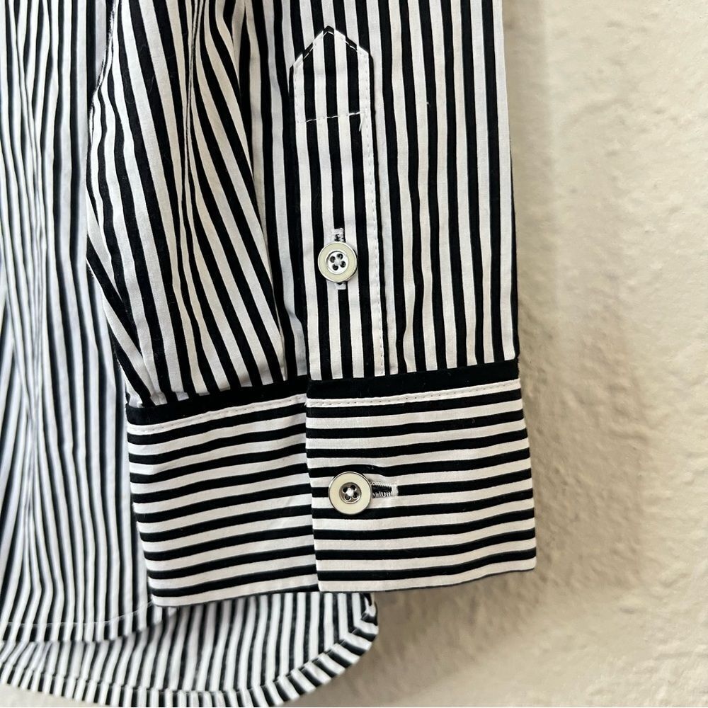 Talbots Black White Striped Long Sleeve Shirt Blouse Size Small