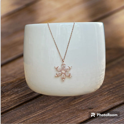 925 Silver Rose Plated Lotus Flower Necklace NEW
