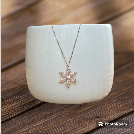 925 Silver Rose Plated Lotus Flower Necklace NEW