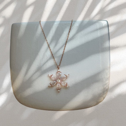 925 Silver Rose Plated Lotus Flower Necklace NEW