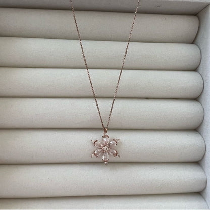 925 Silver Rose Plated Lotus Flower Necklace NEW