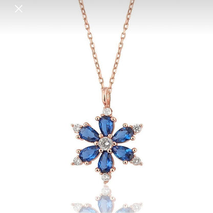 925 Silver Rose Plated Lotus Flower Necklace NEW