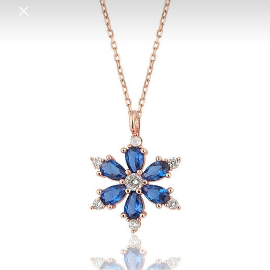 925 Silver Rose Plated Lotus Flower Necklace NEW