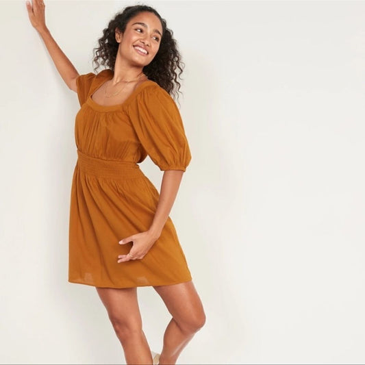 Old Navy Puff Sleeve Waist Defined Smock Flared Mini Dress Size S