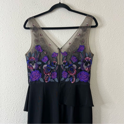 Marchesa Notte Floral Beaded Embroidered Column Gown Maxi Dress NEW Size 10
