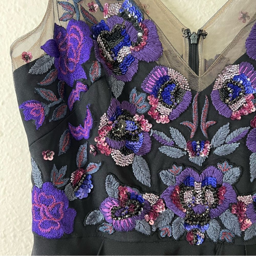 Marchesa Notte Floral Beaded Embroidered Column Gown Maxi Dress NEW Size 10