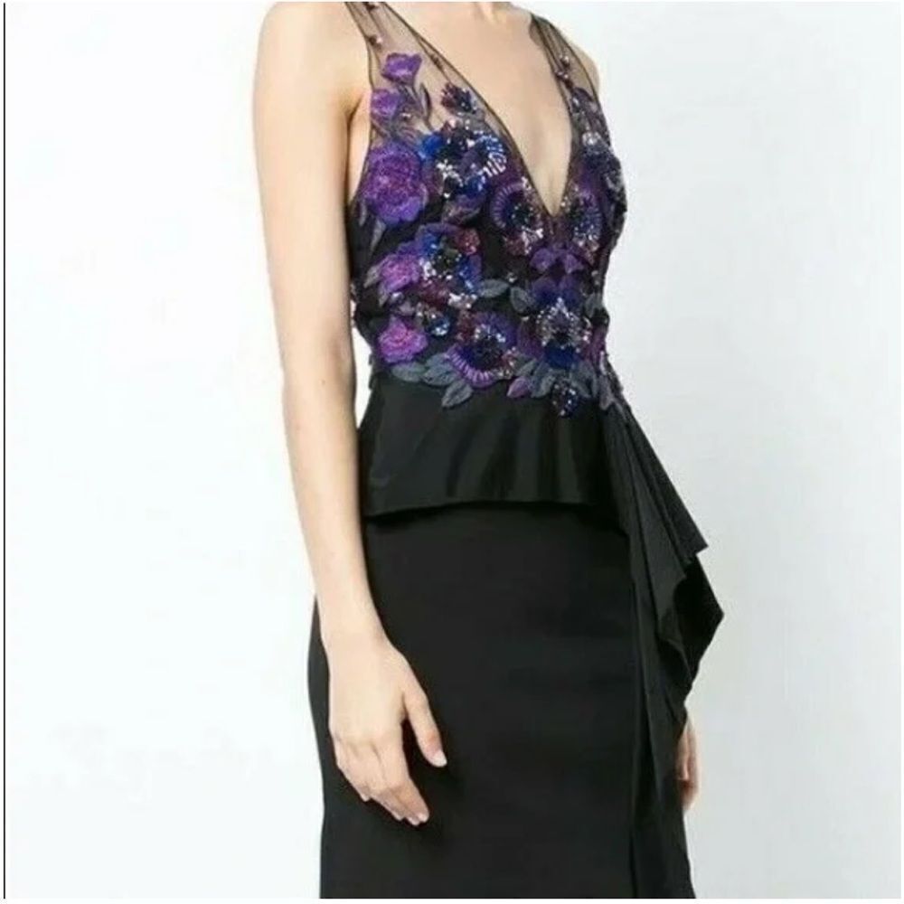 Marchesa Notte Floral Beaded Embroidered Column Gown Maxi Dress NEW Size 10