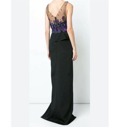Marchesa Notte Floral Beaded Embroidered Column Gown Maxi Dress NEW Size 10
