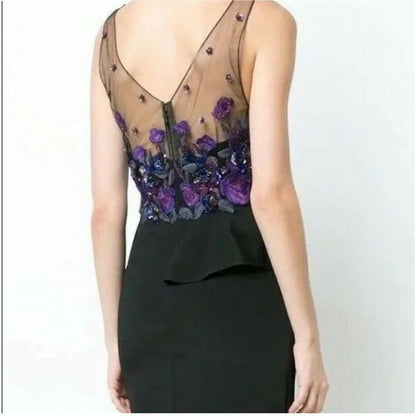 Marchesa Notte Floral Beaded Embroidered Column Gown Maxi Dress NEW Size 10