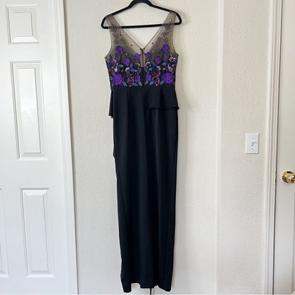 Marchesa Notte Floral Beaded Embroidered Column Gown Maxi Dress NEW Size 10