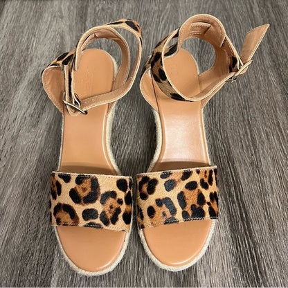 New J Crew Leopard Calfhair Wedge Espadrilles NWOT Size 7,5