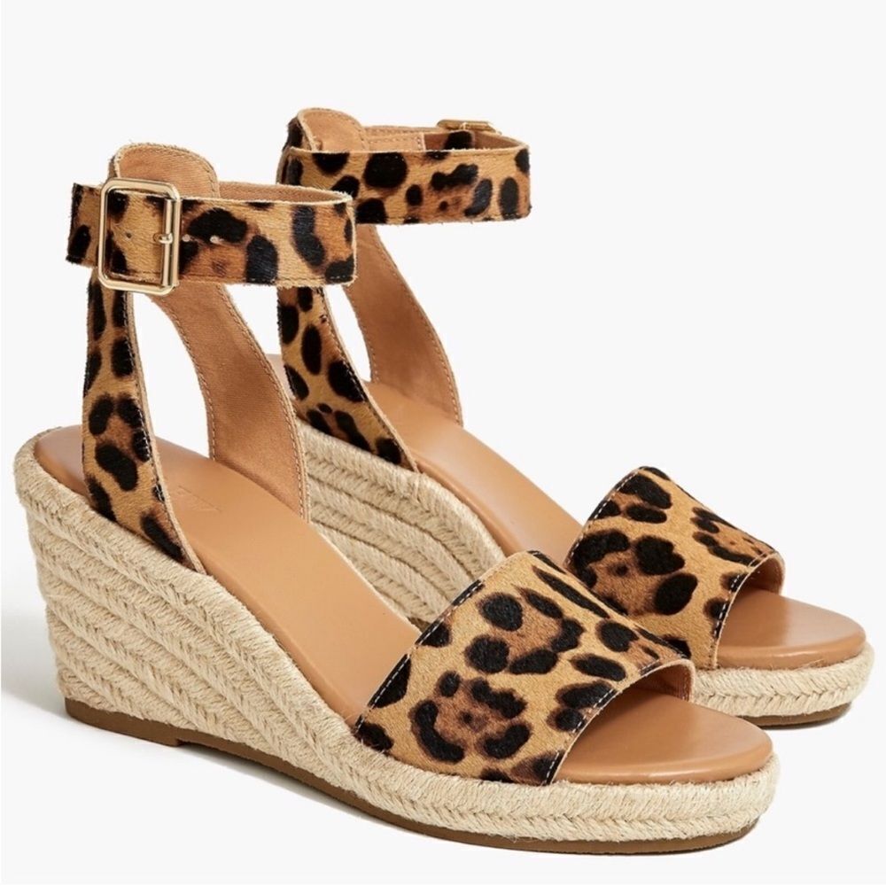 New J Crew Leopard Calfhair Wedge Espadrilles NWOT Size 7,5