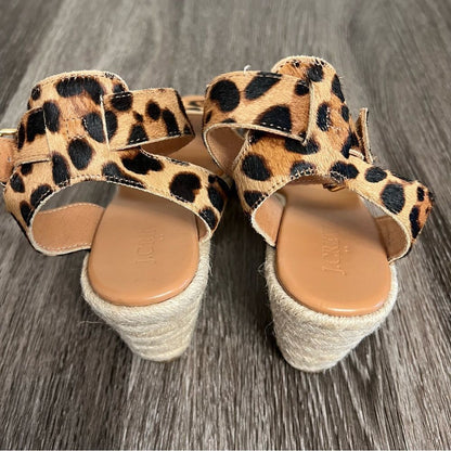 New J Crew Leopard Calfhair Wedge Espadrilles NWOT Size 7,5