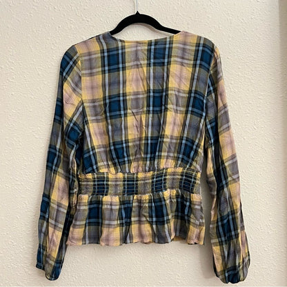 Express Plaid Surplice Peplum Top Blouse NEW Size Medium