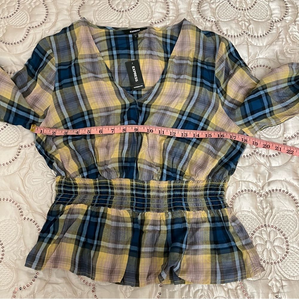 Express Plaid Surplice Peplum Top Blouse NEW Size Medium