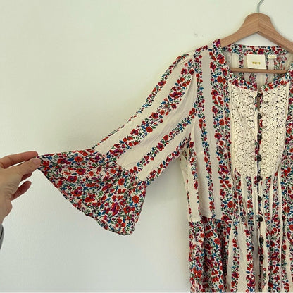 Anthropologie Maeve Hiver Boho Floral & Lace Bell Sleeve Peasant Blouse Size 6