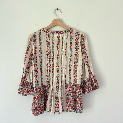 Anthropologie Maeve Hiver Boho Floral & Lace Bell Sleeve Peasant Blouse Size 6