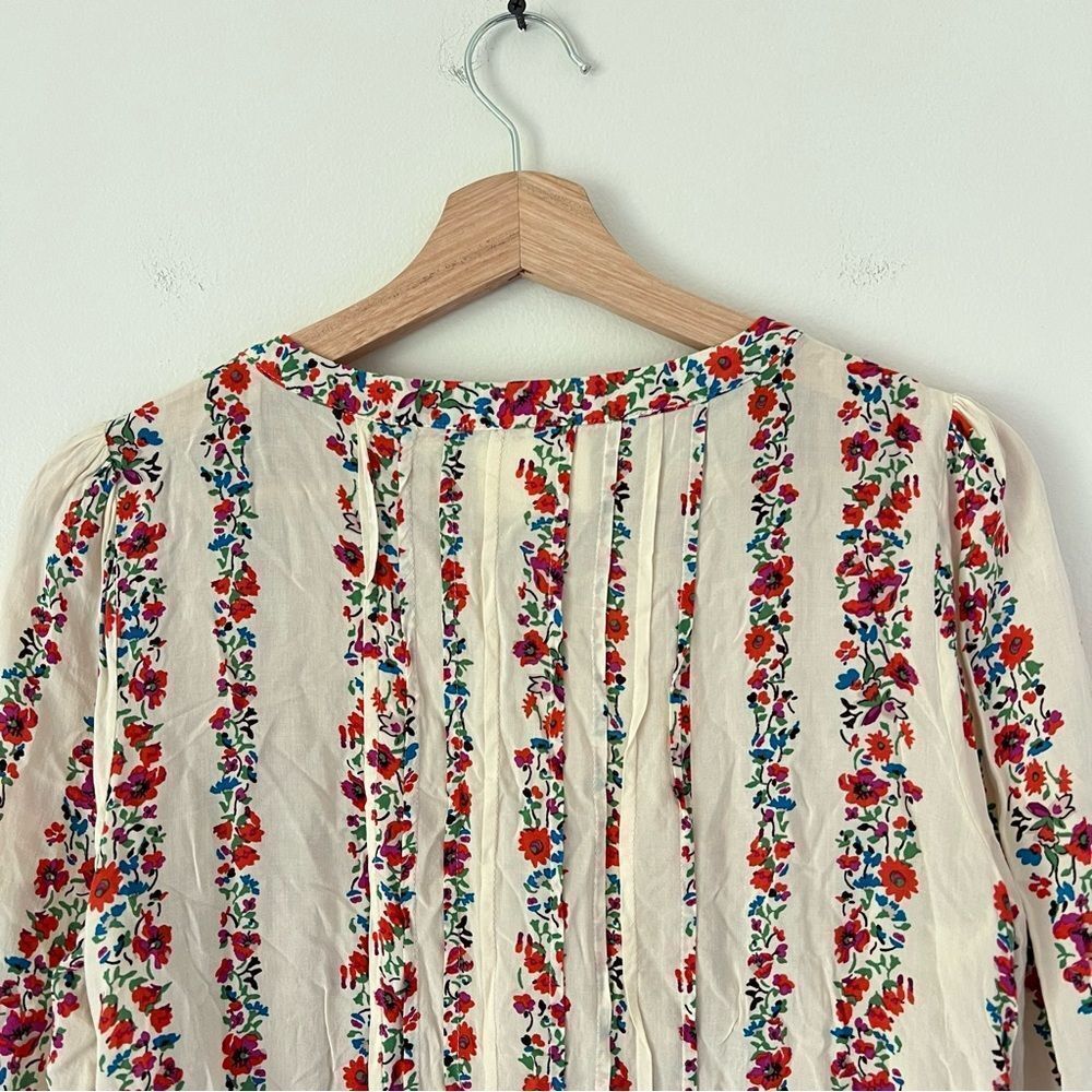 Anthropologie Maeve Hiver Boho Floral & Lace Bell Sleeve Peasant Blouse Size 6