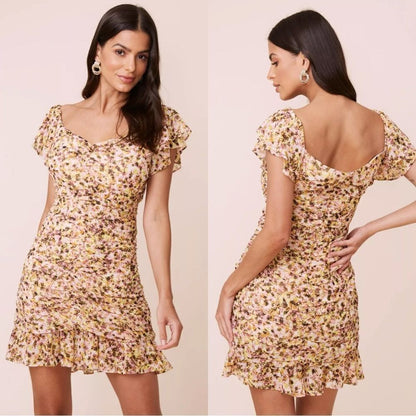 REVOLVE Astr The Label Mini Dress Shirred Flutter Floral Feminine Size Medium