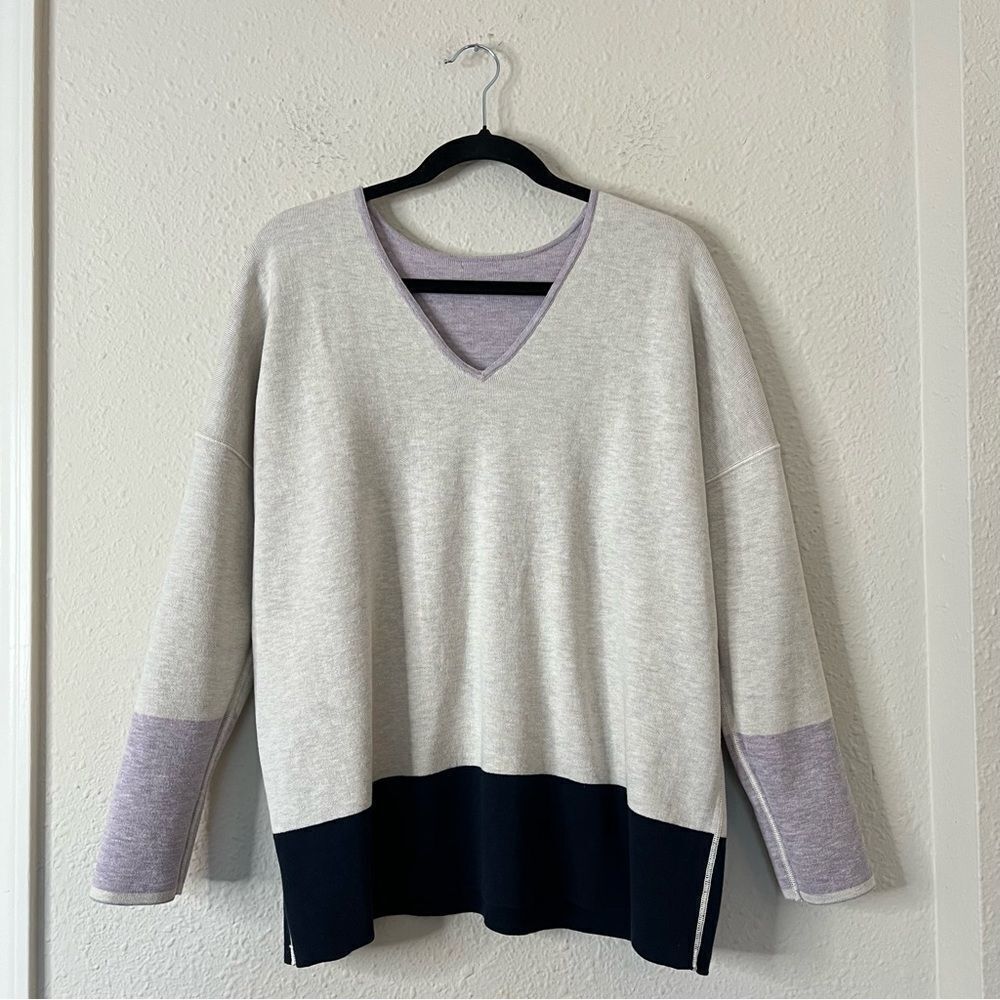 J. Jill Reversible V-Neck Colorblock Sweater Large Petite