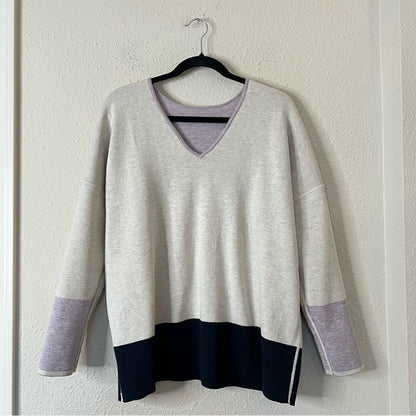 J. Jill Reversible V-Neck Colorblock Sweater Large Petite