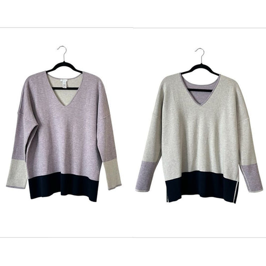 J. Jill Reversible V-Neck Colorblock Sweater Large Petite