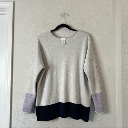 J. Jill Reversible V-Neck Colorblock Sweater Large Petite