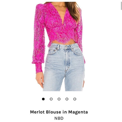 NBD Merlot Lace Blouse Top in Magenta Size Small Long Sleeve