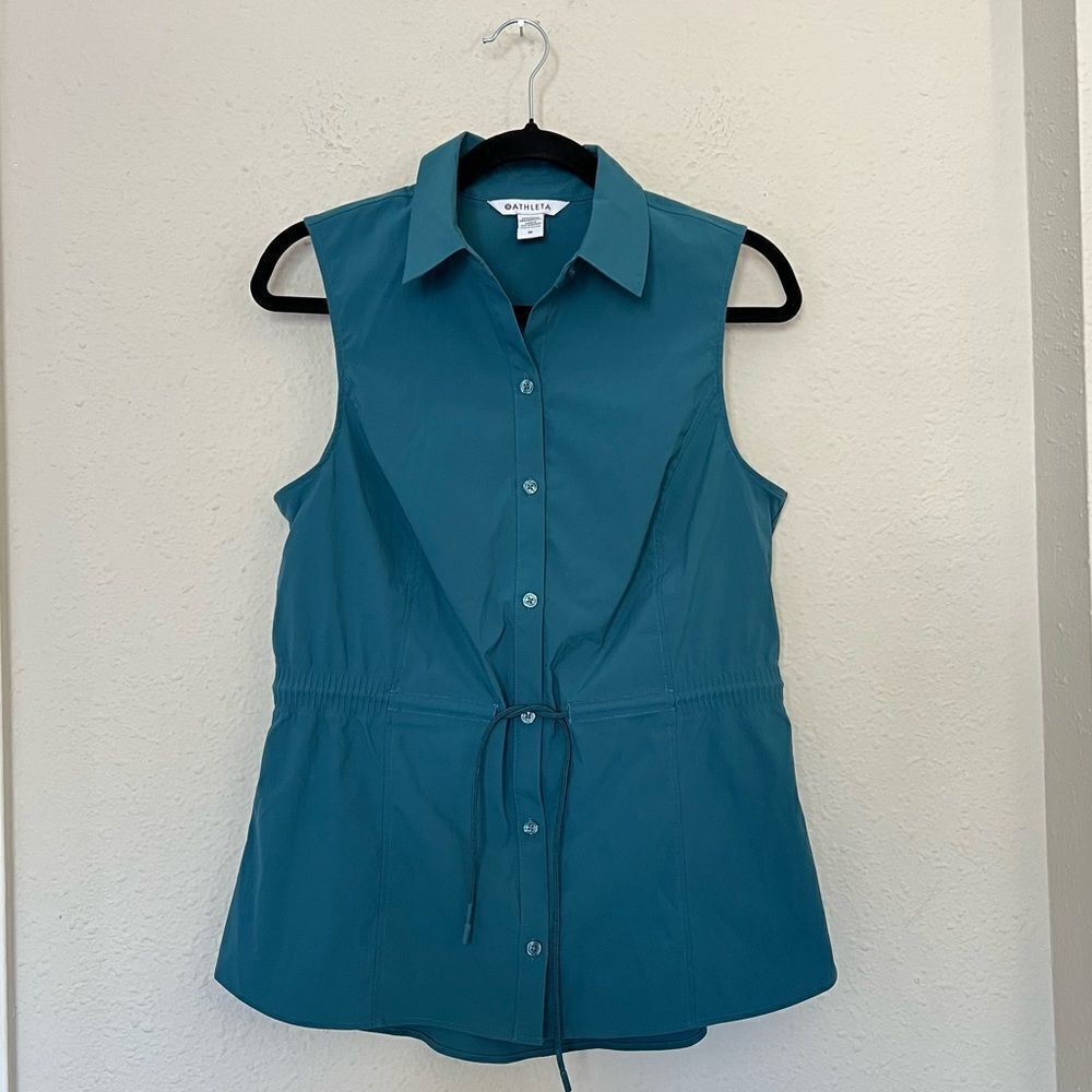 Athleta Levitate Poplin Tank Top Borealis Green Teal Size Medium