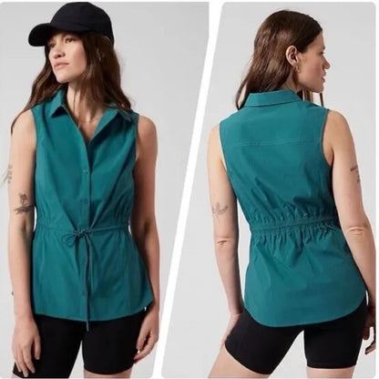 Athleta Levitate Poplin Tank Top Borealis Green Teal Size Medium