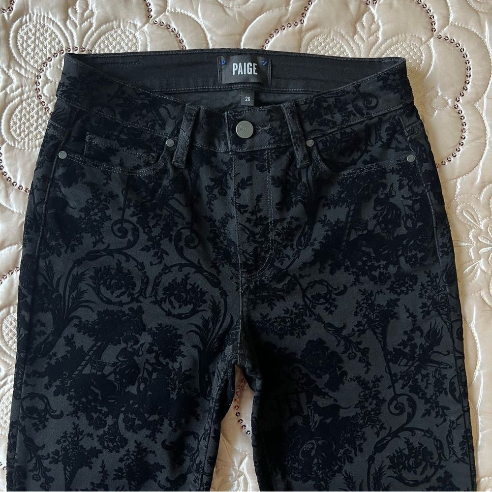 Paige Hoxton Floral Ankle Black Pants Size 26