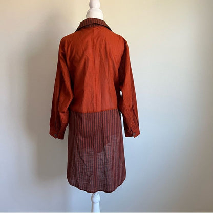 Anthropologie Oversized Button Down Tunic Shirt Lightweight Rust Brown Small