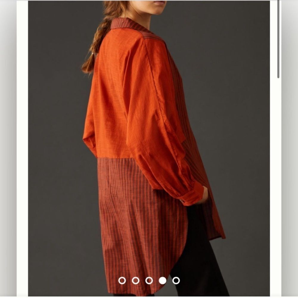 Anthropologie Oversized Button Down Tunic Shirt Lightweight Rust Brown Small