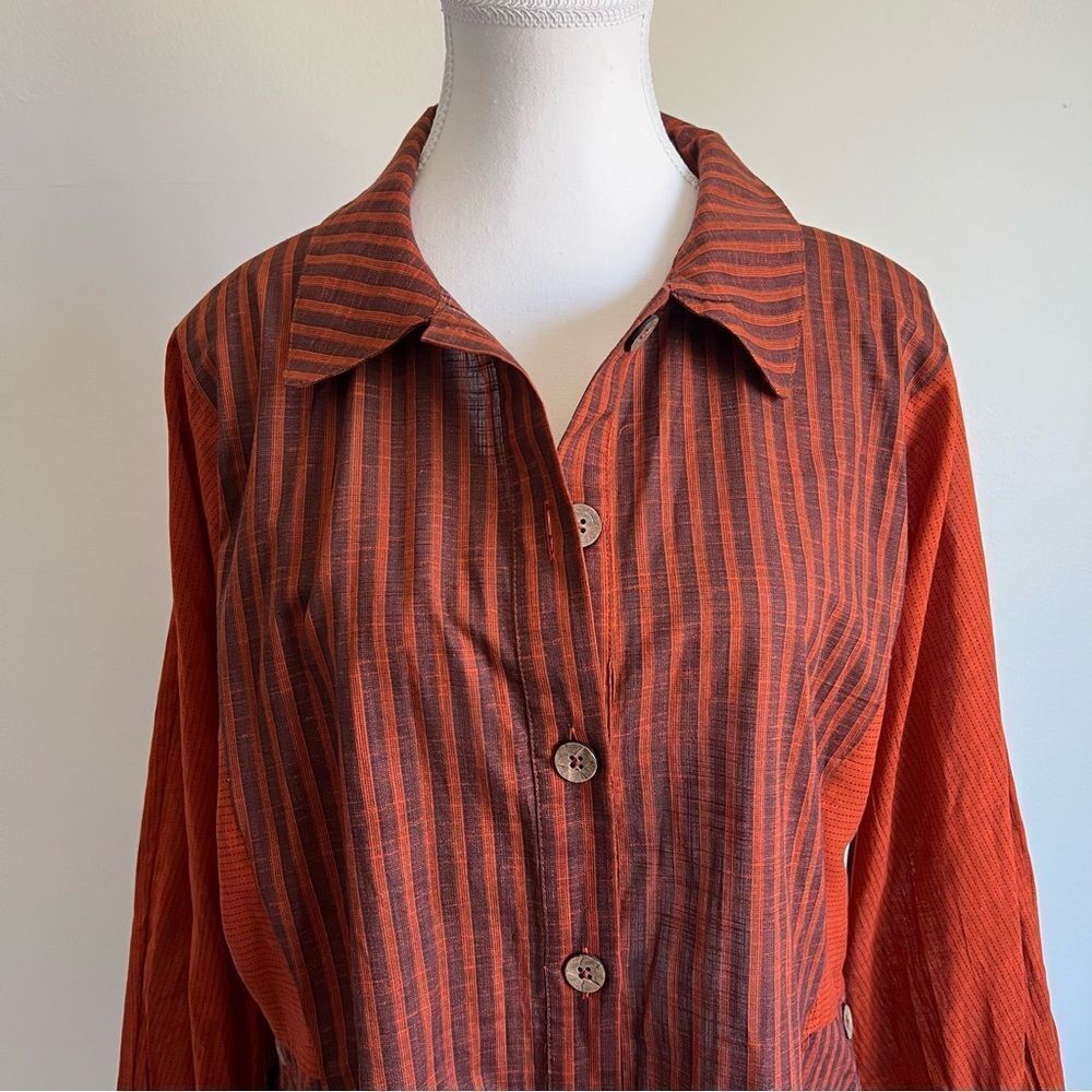 Anthropologie Oversized Button Down Tunic Shirt Lightweight Rust Brown Small
