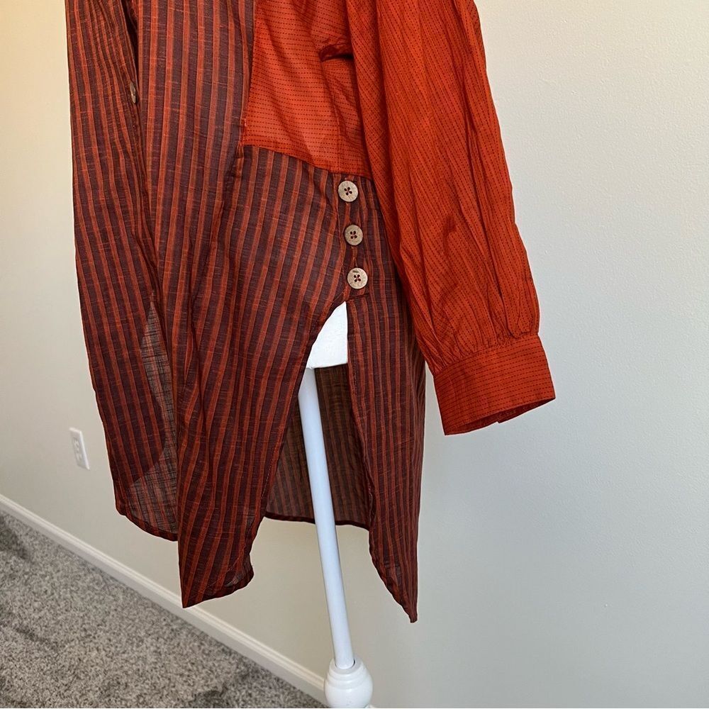 Anthropologie Oversized Button Down Tunic Shirt Lightweight Rust Brown Small