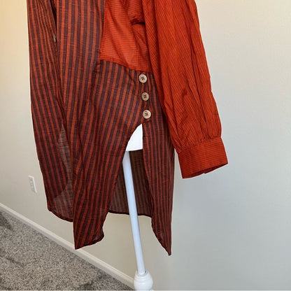 Anthropologie Oversized Button Down Tunic Shirt Lightweight Rust Brown Small