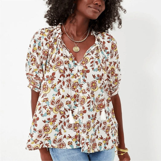 Cleobella Iris Floral Tassel Tie Blouse Enya NEW Size Large Boho