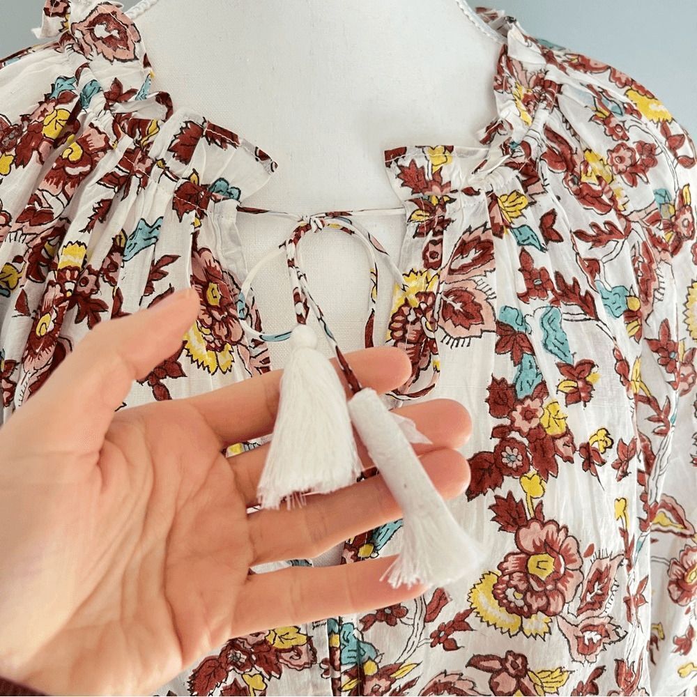Cleobella Iris Floral Tassel Tie Blouse Enya NEW Size Large Boho