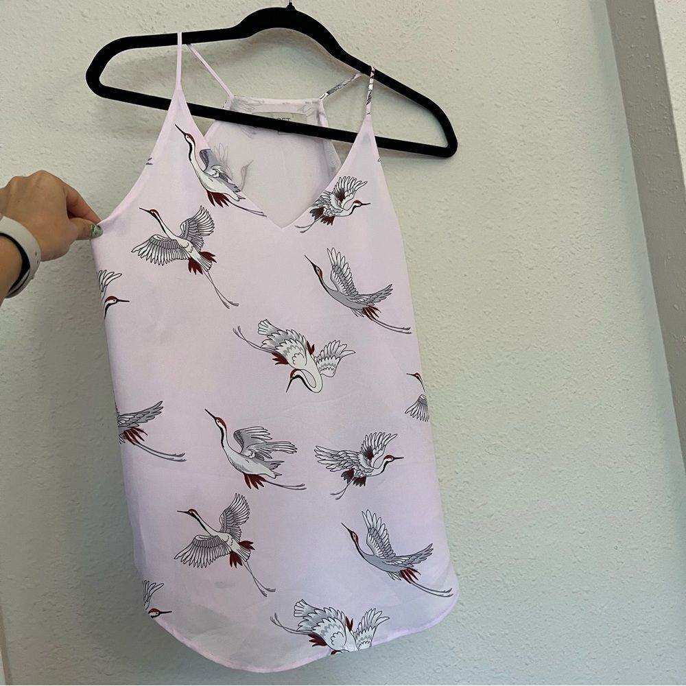 LOFT Crane Print Strappy Cami Blouse in Pink/Lavender Size XS
