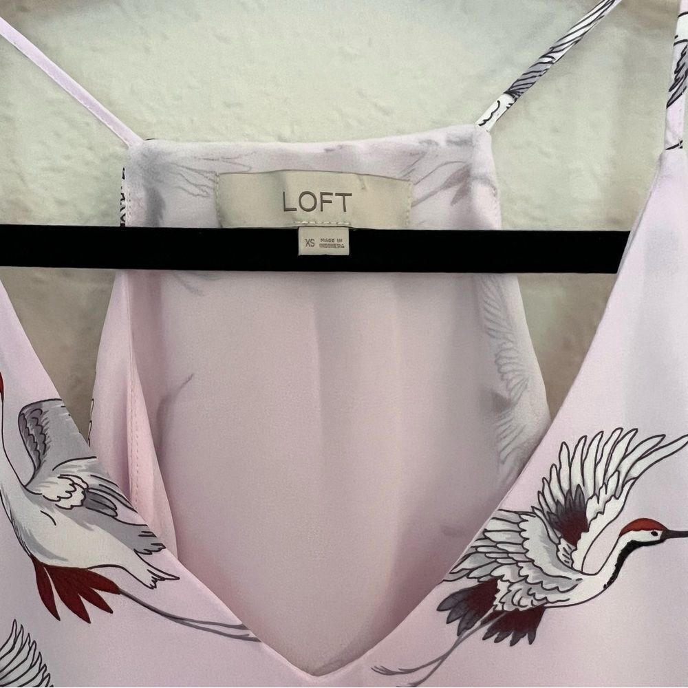 LOFT Crane Print Strappy Cami Blouse in Pink/Lavender Size XS