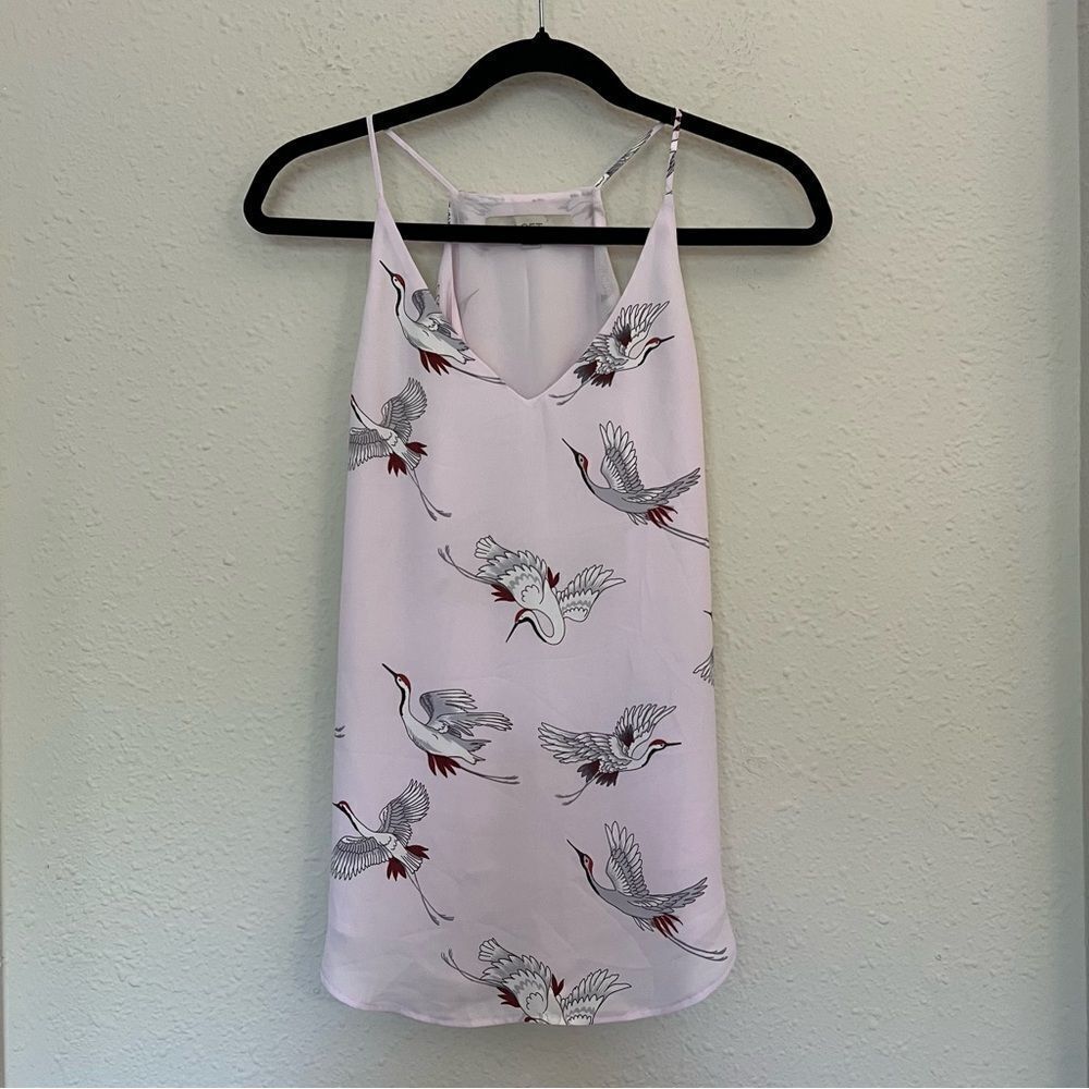 LOFT Crane Print Strappy Cami Blouse in Pink/Lavender Size XS