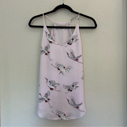 LOFT Crane Print Strappy Cami Blouse in Pink/Lavender Size XS
